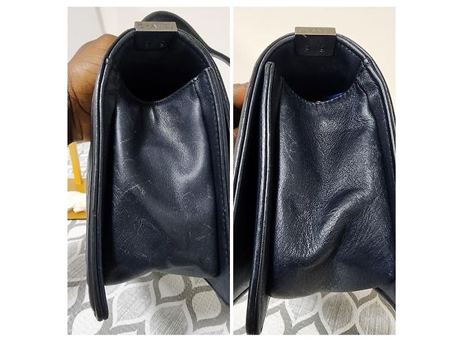 Borsa a spalla CHANEL Boy in pelle caviar trapuntata, media, blu navy - vista 10