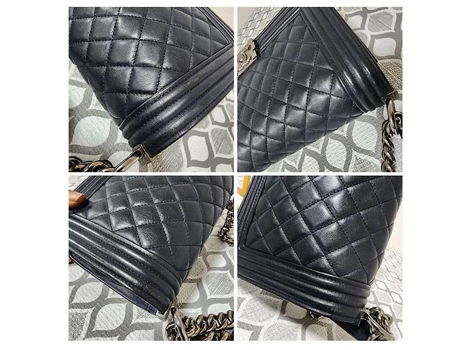 Borsa a spalla CHANEL Boy in pelle caviar trapuntata, media, blu navy - vista 13