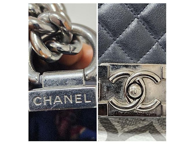 Borsa a spalla CHANEL Boy in pelle caviar trapuntata, media, blu navy - vista 14