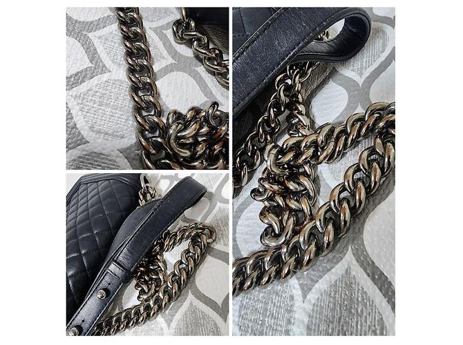 Borsa a spalla CHANEL Boy in pelle caviar trapuntata, media, blu navy - vista 6