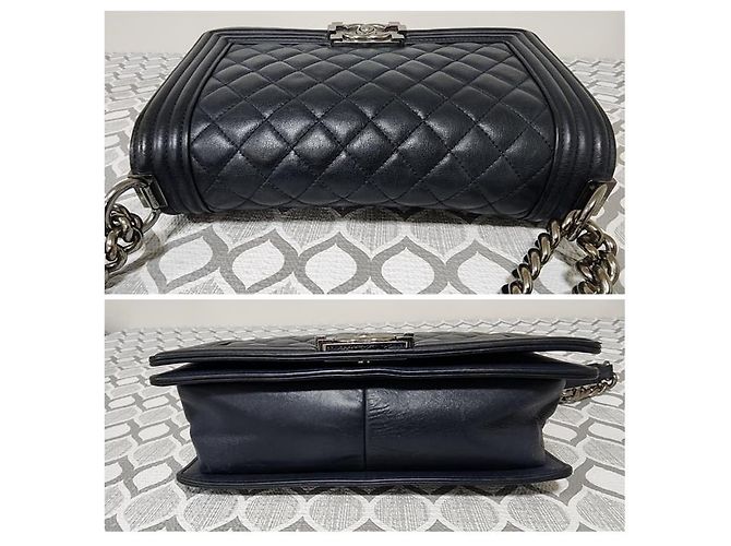 Borsa a spalla CHANEL Boy in pelle caviar trapuntata, media, blu navy - vista 7