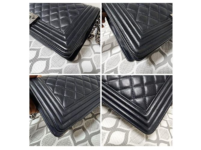 Borsa a spalla CHANEL Boy in pelle caviar trapuntata, media, blu navy - vista 8