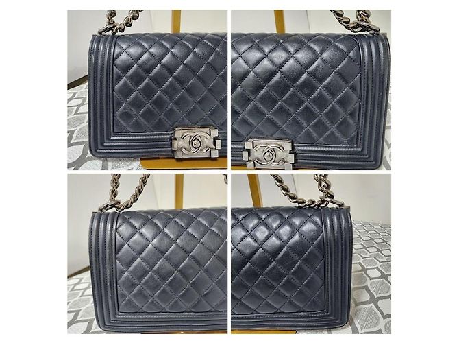 Borsa a spalla CHANEL Boy in pelle caviar trapuntata, media, blu navy - vista 9