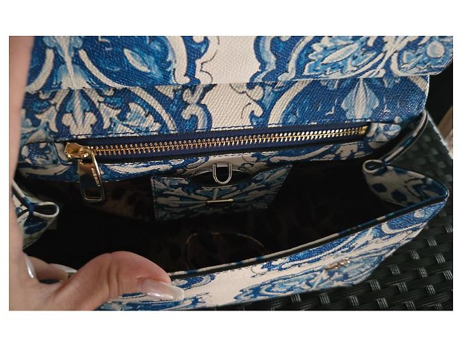 Borsa a mano Dolce & Gabbana Sicily in pelle blu - vista 4