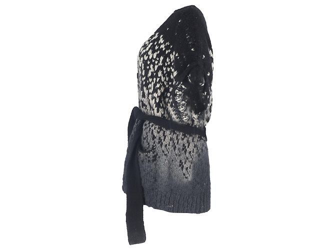 Stella Mc Cartney Strickjacke mit Gürtel von Stella Mccartney aus schwarzer und grauer Wolle - Ansicht 2