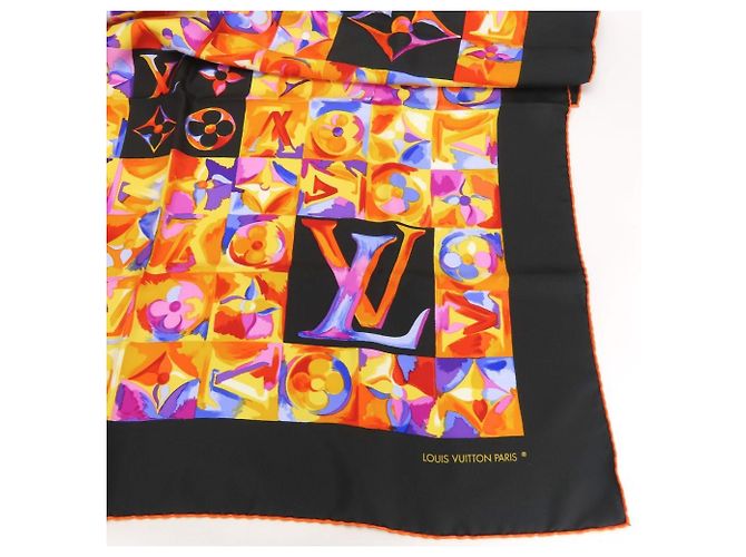 Seidenschal von Louis Vuitton in Schwarz und Multicolor Mehrfarben Orange Monogramm - Ansicht 2
