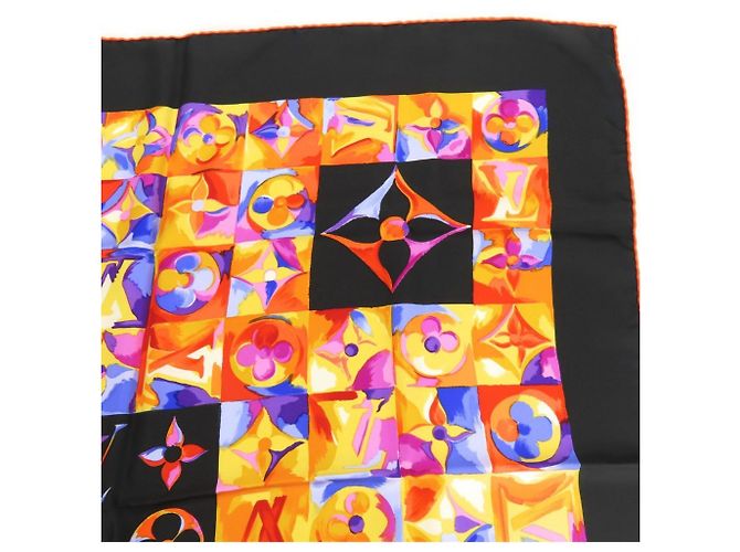 Seidenschal von Louis Vuitton in Schwarz und Multicolor Mehrfarben Orange Monogramm - Ansicht 4