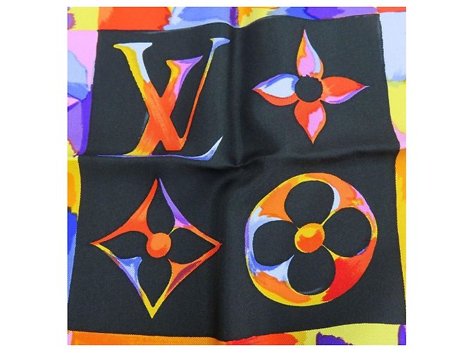 Seidenschal von Louis Vuitton in Schwarz und Multicolor Mehrfarben Orange Monogramm - Ansicht 6