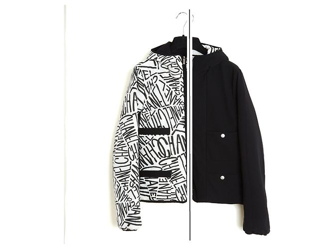 Chanel 2021 Coco Neige Puffer Jacket FR40 White Black Script UK12 US10 - view 7