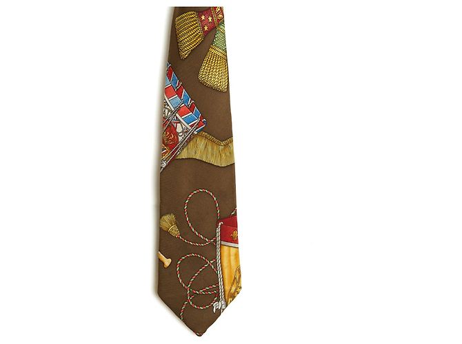 Cravatta Twilly Hermès 1989 Tambours Seta Twill Marrone Chiaro Nodo Hermes Multicolore - vista 2