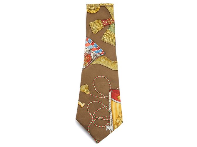 Cravatta Twilly Hermès 1989 Tambours Seta Twill Marrone Chiaro Nodo Hermes Multicolore - vista 3
