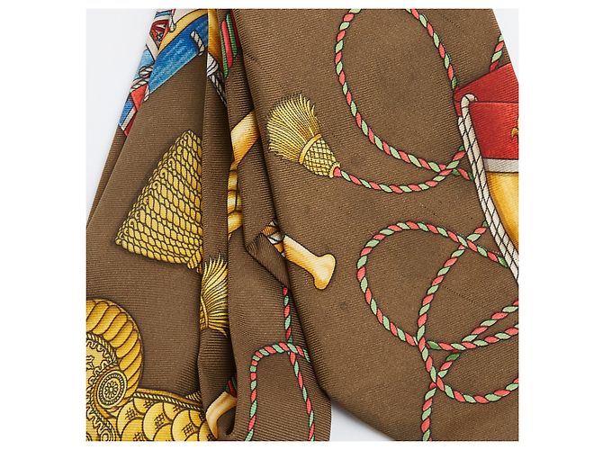 Cravatta Twilly Hermès 1989 Tambours Seta Twill Marrone Chiaro Nodo Hermes Multicolore - vista 4