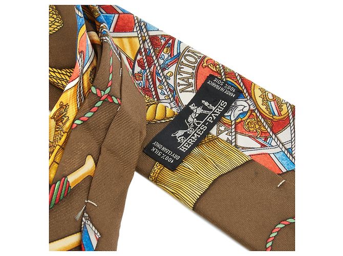 Cravatta Twilly Hermès 1989 Tambours Seta Twill Marrone Chiaro Nodo Hermes Multicolore - vista 5