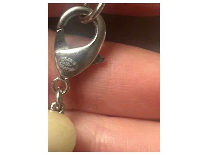 Collana lunga Chanel metallo oro champagne pendente quadrato Bianco - vista 7
