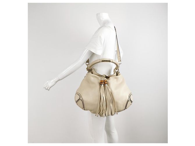 Borsa a mano Gucci Indy in pelle crema Crudo - vista 2