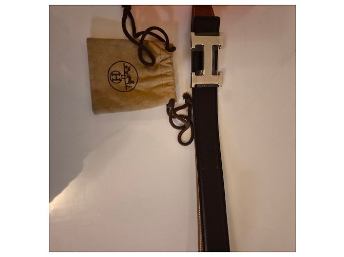 Hermès Wendegürtel – Glattes Leder & Genarbtes Leder – Silberne H-Schnalle Schwarz Kamel - Ansicht 12