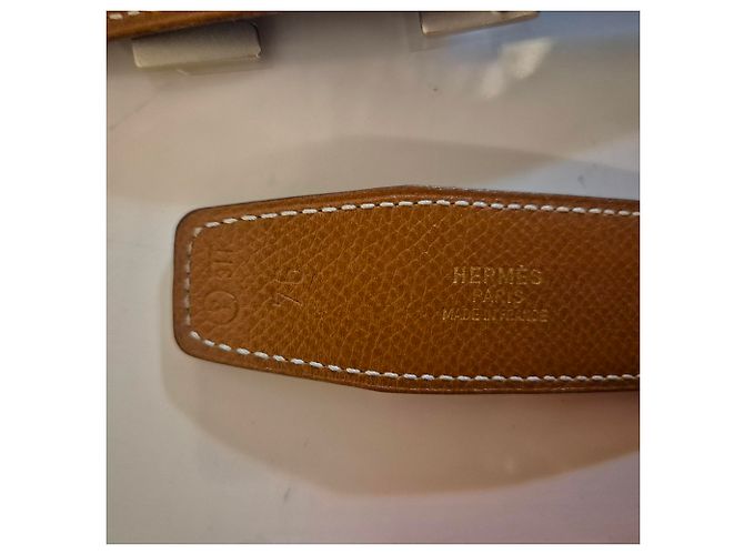 Hermès Wendegürtel – Glattes Leder & Genarbtes Leder – Silberne H-Schnalle Schwarz Kamel - Ansicht 13