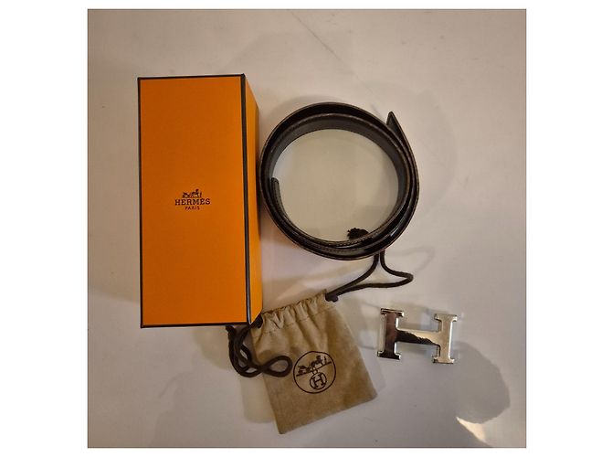 Hermès Wendegürtel – Glattes Leder & Genarbtes Leder – Silberne H-Schnalle Schwarz Kamel - Ansicht 6