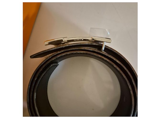 Hermès Wendegürtel – Glattes Leder & Genarbtes Leder – Silberne H-Schnalle Schwarz Kamel - Ansicht 7