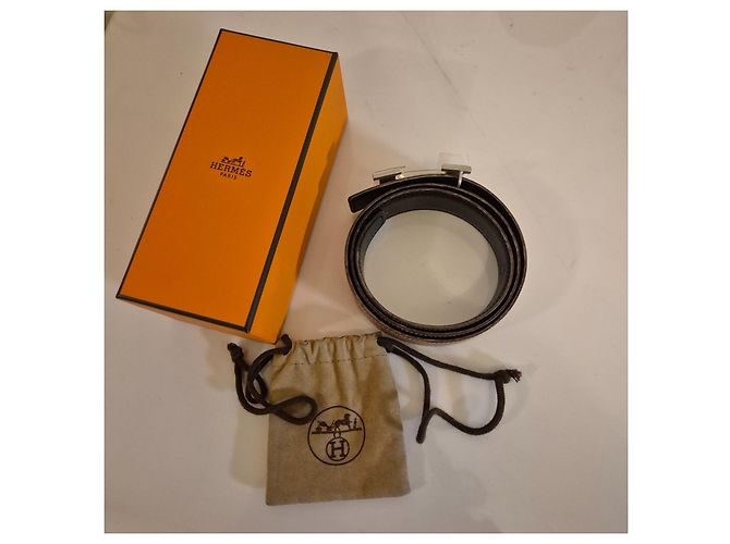 Hermès Wendegürtel – Glattes Leder & Genarbtes Leder – Silberne H-Schnalle Schwarz Kamel - Ansicht 9