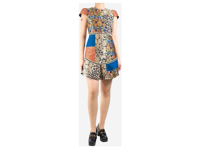 Alice + Olivia Mini-Kleid aus mehrfarbigem Jacquard-Patchwork - Größe UK 10 Mehrfarben - Ansicht 3