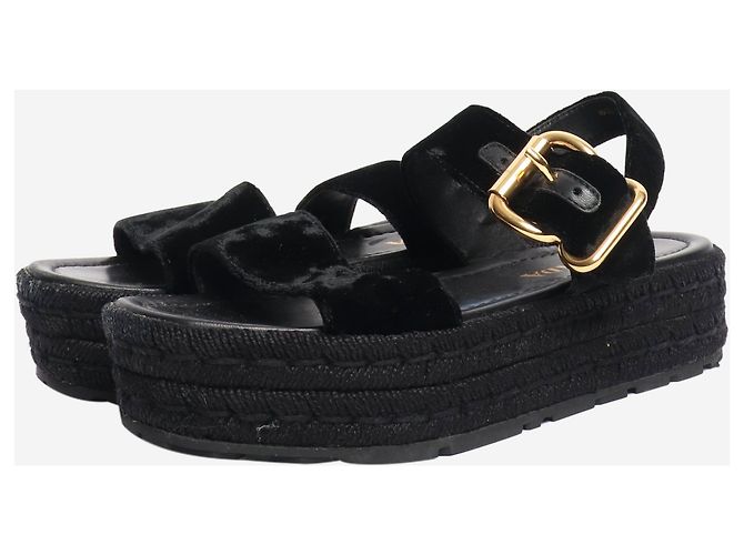 Prada Schwarze Samt-Plateausandalen - Größe EU 37,5 - Ansicht 2