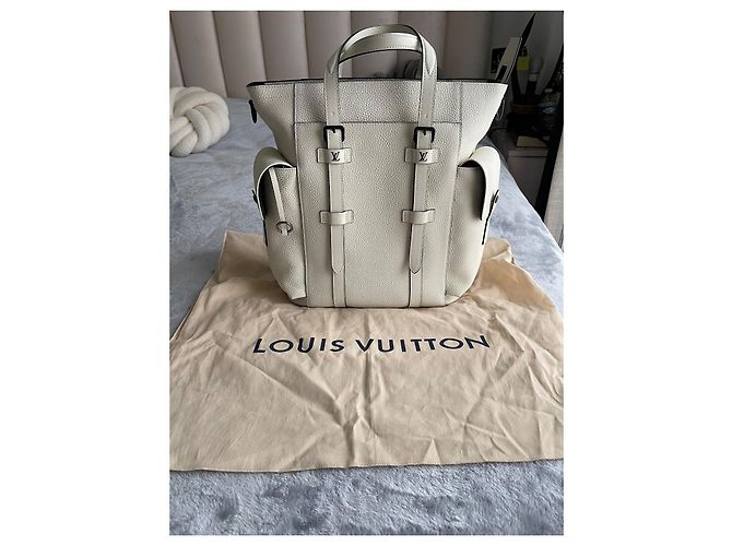 Borsa tote Louis Vuitton Christopher in pelle beige - vista 2