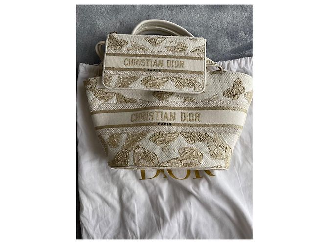 Bolso Cesta Dior Sombrero Lona Blanca y Dorada Mariposa Blanco Dorado - vista 12