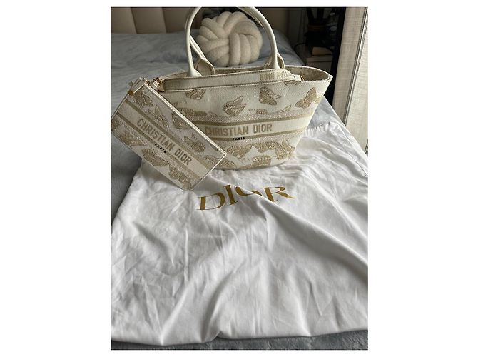 Bolso Cesta Dior Sombrero Lona Blanca y Dorada Mariposa Blanco Dorado - vista 3