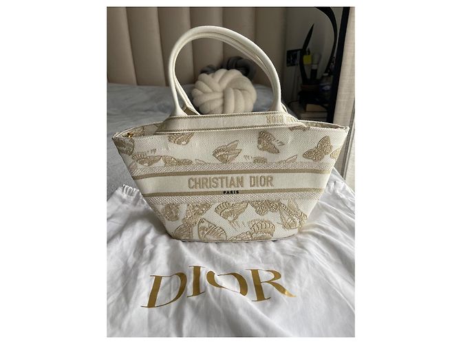 Bolso Cesta Dior Sombrero Lona Blanca y Dorada Mariposa Blanco Dorado - vista 5