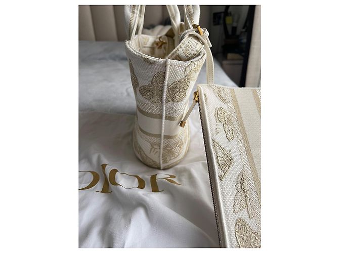 Bolso Cesta Dior Sombrero Lona Blanca y Dorada Mariposa Blanco Dorado - vista 9
