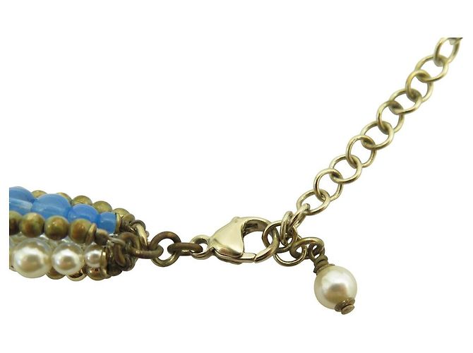 CHANEL HALSKETTE CC LOGO ANHÄNGER 2018 BLAUE PERLEN MUTTERPERLE BOX PERLENHALSKETTE Golden - Ansicht 10