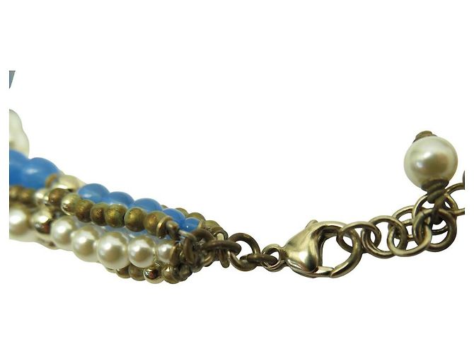 CHANEL HALSKETTE CC LOGO ANHÄNGER 2018 BLAUE PERLEN MUTTERPERLE BOX PERLENHALSKETTE Golden - Ansicht 11
