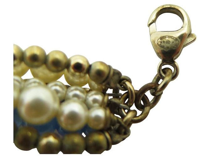 CHANEL HALSKETTE CC LOGO ANHÄNGER 2018 BLAUE PERLEN MUTTERPERLE BOX PERLENHALSKETTE Golden - Ansicht 12