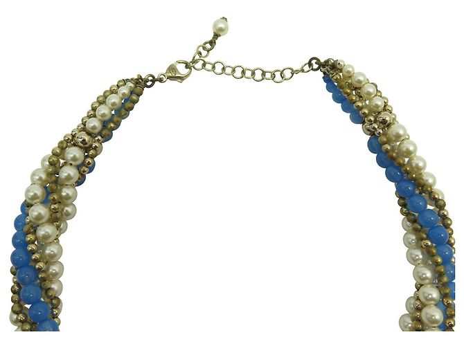 CHANEL HALSKETTE CC LOGO ANHÄNGER 2018 BLAUE PERLEN MUTTERPERLE BOX PERLENHALSKETTE Golden - Ansicht 3