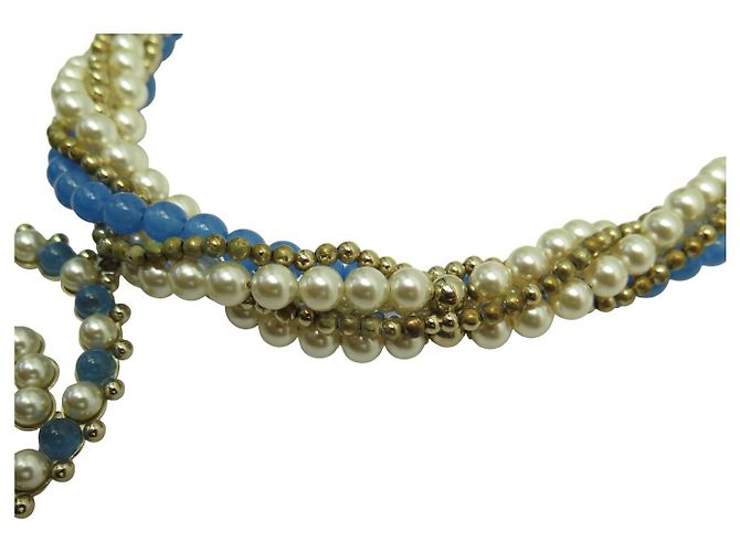 CHANEL HALSKETTE CC LOGO ANHÄNGER 2018 BLAUE PERLEN MUTTERPERLE BOX PERLENHALSKETTE Golden - Ansicht 6