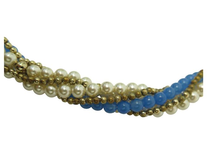 CHANEL HALSKETTE CC LOGO ANHÄNGER 2018 BLAUE PERLEN MUTTERPERLE BOX PERLENHALSKETTE Golden - Ansicht 7