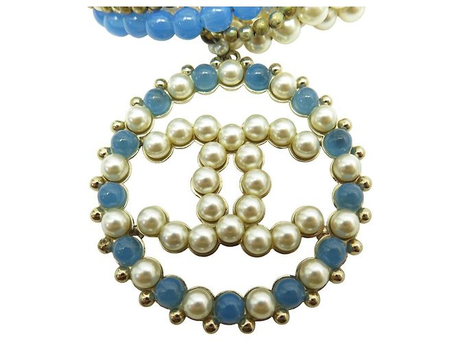 CHANEL HALSKETTE CC LOGO ANHÄNGER 2018 BLAUE PERLEN MUTTERPERLE BOX PERLENHALSKETTE Golden - Ansicht 8