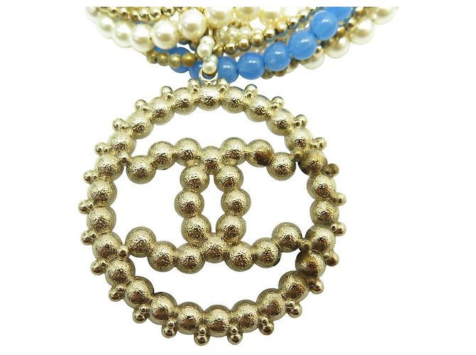 CHANEL HALSKETTE CC LOGO ANHÄNGER 2018 BLAUE PERLEN MUTTERPERLE BOX PERLENHALSKETTE Golden - Ansicht 9