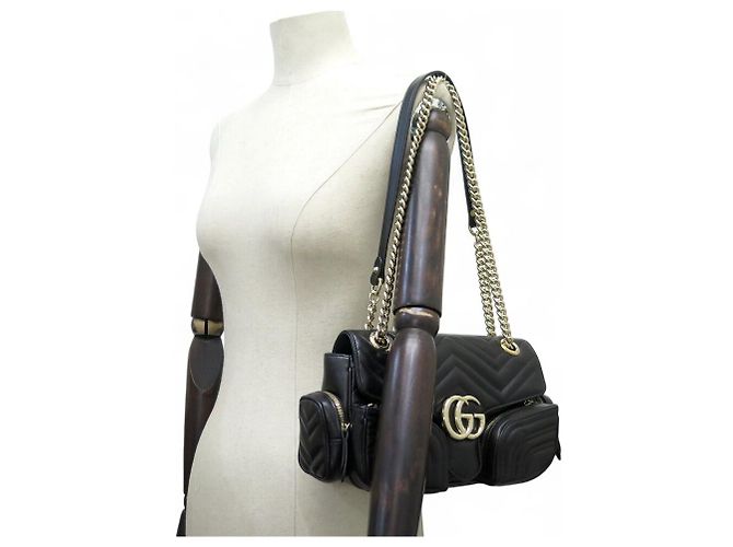 NUOVA BORSA GUCCI MARMONT MULTI TASCHE IN PELLE NERA CON TRACOLLA Nero - vista 6