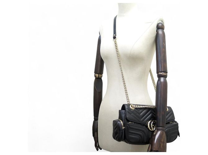 NUOVA BORSA GUCCI MARMONT MULTI TASCHE IN PELLE NERA CON TRACOLLA Nero - vista 7
