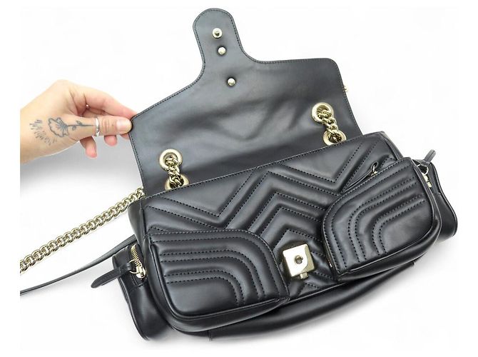 NUOVA BORSA GUCCI MARMONT MULTI TASCHE IN PELLE NERA CON TRACOLLA Nero - vista 8