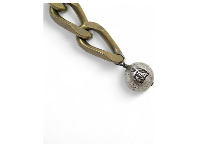 VINTAGE LANVIN DOPPELRINGE KETTE GÜRTEL T90 ALTER METALL & LEDER Golden - Ansicht 3