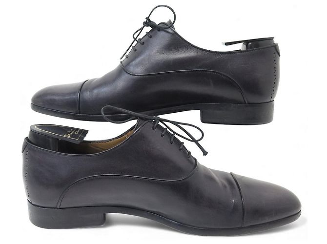 SCARPE BERLUTI RICHELIEU 0141 8.5 42.5 CUOIO PATINATO NERO E GRIGIO - vista 2