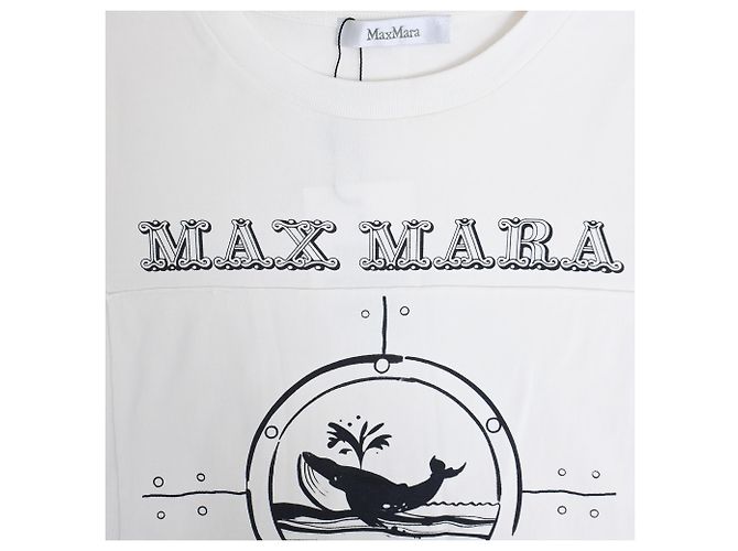 Camiseta de algodón blanco con estampado de ballena Max Mara Oblo Crudo - vista 5