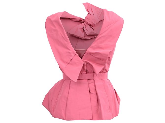 Blusa peplum de algodón rosa con detalle de lazo Louis Vuitton Castaño - vista 3