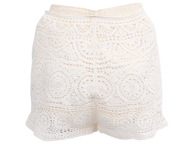 Shorts mini de algodão branco com padrão de renda Chloé Cru - vista 3
