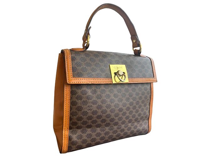 Triomphe Borsa Céline Macadam Trionfo Marrone e Pelle Caramello - vista 13