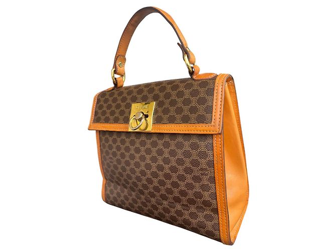 Triomphe Borsa Céline Macadam Trionfo Marrone e Pelle Caramello - vista 14