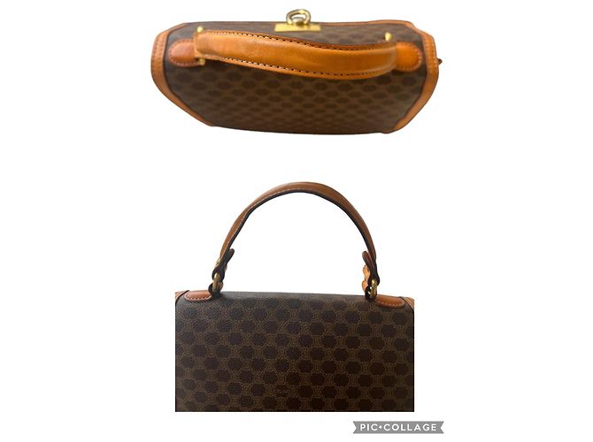 Triomphe Borsa Céline Macadam Trionfo Marrone e Pelle Caramello - vista 15